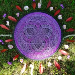Sacred Purple Lotus Mandala.uv Psychedelic String Art, Handmade Wall Art, 3D, Black Light, Decor, Wall Hanging, Yoga, Thread&nails, Meditation - thumbnail 2