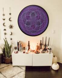 Sacred Purple Lotus Mandala.uv Psychedelic String Art, Handmade Wall Art, 3D, Black Light, Decor, Wall Hanging, Yoga, Thread&nails, Meditation - thumbnail 4