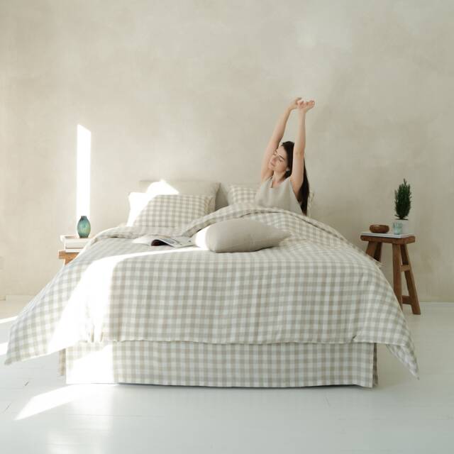 Linen Duvet Cover Gingham, Checkered Bedding, Natural Gingham Covers Queen, Full, Twin, Double - image 1