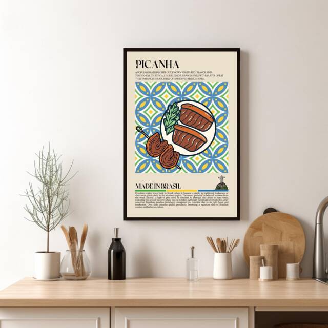 Brazil Picanha Print, Churrasco, Brasil, Gaucho, Food, Kitchen Print, Retro Poster, Wall Art, Restaurant South America, Cafe Decor - image 1