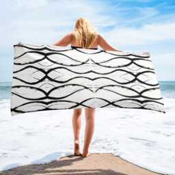 Black & White Patterned Beach Towel Abstract Shapes, Soft Terry Fabric - thumbnail 2