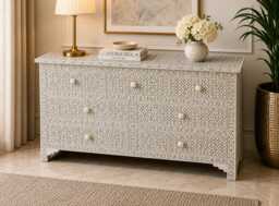 Bone Inlay Dresser Grey Geometric 7-Drawer Chest