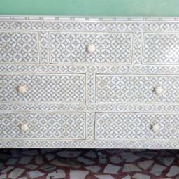 Bone Inlay Dresser Grey Geometric 7-Drawer Chest - thumbnail 3