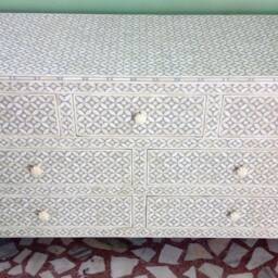 Bone Inlay Dresser Grey Geometric 7-Drawer Chest - thumbnail 2