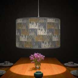 Abstract Lampshade - Ochre, Gold & Grey Drum Pendant Light Handmade Modern Ceiling Shade For Artistic Home Decor - thumbnail 3