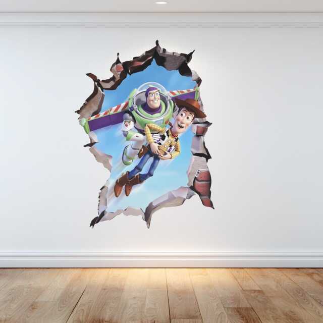 Toy Story Buzz Lightyear & Woody Flying Through The Wall Decal Bedroom Decoration Vinyl Sticker - image 1