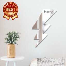 Lightning Bolt Acrylic Mirror Wall Art - Personalized Engraving