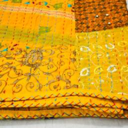 Cotton Patchwork Kantha Quilt Colorful Indian Hand Block Print Sari Blanket Queen Size Bedspread Throw - thumbnail 2