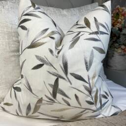 Leaf Trail Cushion Cover, Pillow Cover Throw John Lewis Langley Furnishing Fabric, Gold-Grey- White - Embroidered Leaves/Double Sided - thumbnail 1