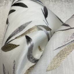 Leaf Trail Cushion Cover, Pillow Cover Throw John Lewis Langley Furnishing Fabric, Gold-Grey- White - Embroidered Leaves/Double Sided - thumbnail 3