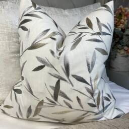 Leaf Trail Cushion Cover, Pillow Cover Throw John Lewis Langley Furnishing Fabric, Gold-Grey- White - Embroidered Leaves/Double Sided - thumbnail 4