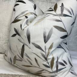 Leaf Trail Cushion Cover, Pillow Cover Throw John Lewis Langley Furnishing Fabric, Gold-Grey- White - Embroidered Leaves/Double Sided - thumbnail 2