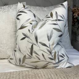 Leaf Trail Cushion Cover, Pillow Cover Throw John Lewis Langley Furnishing Fabric, Gold-Grey- White - Embroidered Leaves/Double Sided - thumbnail 2