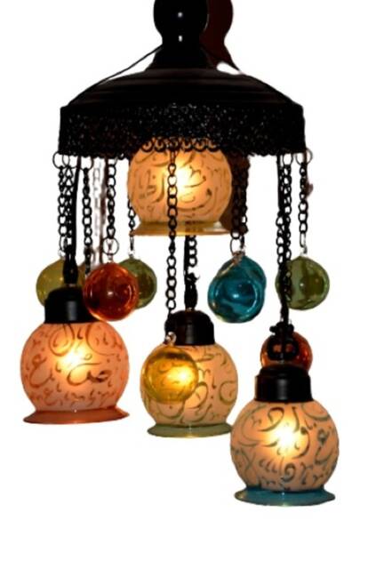 4 Arabic Oriental Handmade Blown Glass Chandelier Lighting Made From Pyrex - image 1