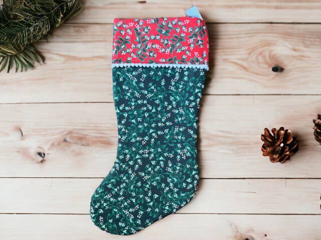 Rifle Paper Co Evergreen Mistletoe Fabric Christmas Stocking - image 1