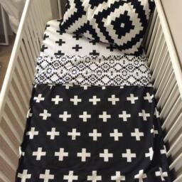 2 in 1 Reversible Blanket, Black & White Baby Plus Signs Aztec Print, Modern Nursery Bedding, Gift, Car Seat Cover - thumbnail 2