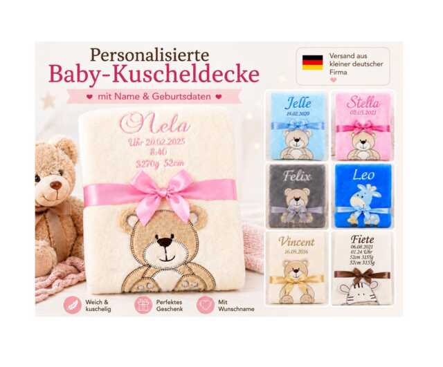 Botobaby Baby Blanket With Name & Date Of Birth, Personalized Cuddly For Christening, Shower, Birthday & Christmas, 75 X 100 cm - image 1