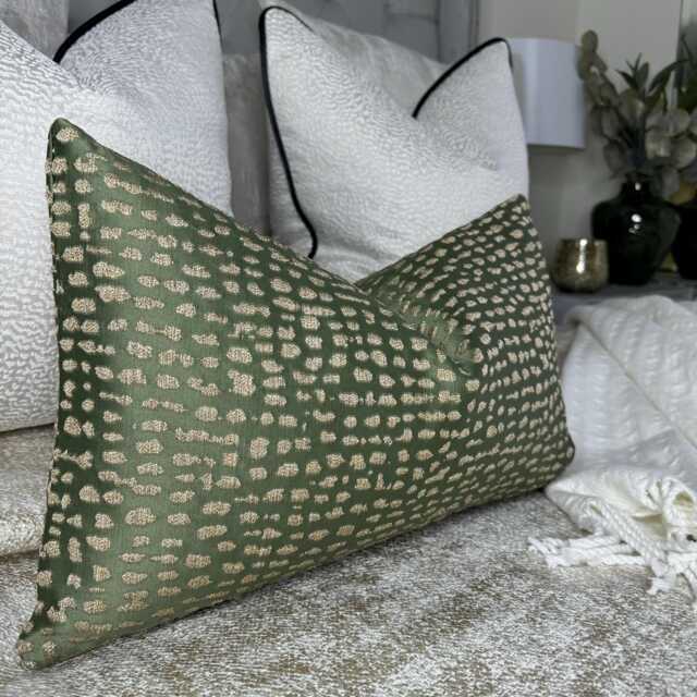 Luxurious Olive Green & Gold Shimmer Throw Pillow Cover - Ashley Wilde Estrada Fabric Global Shipping - image 1
