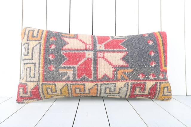 Handmade Turkish Kilim Pillow Cover Boho Tribal Lumbar Cushion - 12''x24'' - image 1