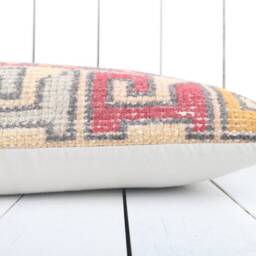 Handmade Turkish Kilim Pillow Cover Boho Tribal Lumbar Cushion - 12''x24'' - thumbnail 4