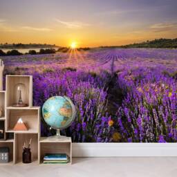 Lavender Field Sunset Wall Mural, Purple Scenery, Peel & Stick Wallpaper - thumbnail 2