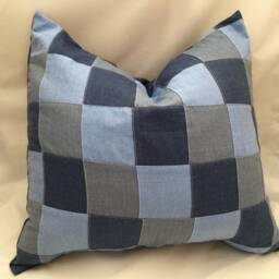 Denim Pillow, Patchwork Pillow Cover, Blue Throw , Lumbar Pillow, Patch Work Sham, Vintage Pillow, Denim 20x20 - thumbnail 4