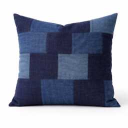 Denim Pillow, Patchwork Pillow Cover, Blue Throw , Lumbar Pillow, Patch Work Sham, Vintage Pillow, Denim 20x20 - thumbnail 1
