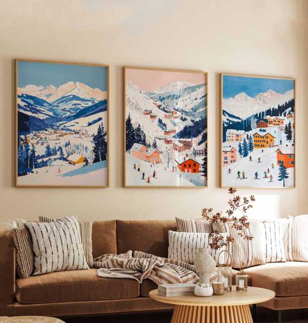 Set Of 3 Three Valleys Skiing Travel Poster, Ski Print, France Adventure Wall Art - image 1