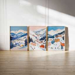 Set Of 3 Three Valleys Skiing Travel Poster, Ski Print, France Adventure Wall Art - thumbnail 2