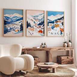 Set Of 3 Three Valleys Skiing Travel Poster, Ski Print, France Adventure Wall Art - thumbnail 3