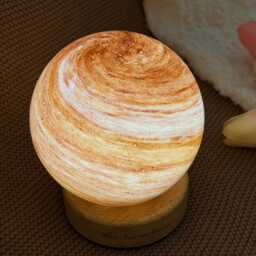 Custom Warm Jupiter Swirl Glass Night Light, Engraved Orange Planet Lamp, Cozy Bedroom Decor Gift For Her - thumbnail 4