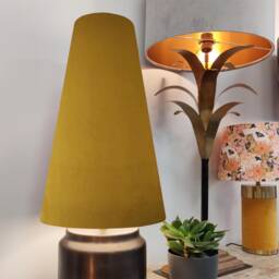 Mustard Yellow Extra Tall Cone Lampshade in Velvet - thumbnail 2