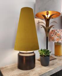 Mustard Yellow Extra Tall Cone Lampshade in Velvet - thumbnail 1