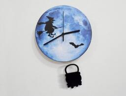 Halloween Cooking Pot Swinging On The Moon With Witch Silhouette - Pendulum Wall Clock Gift Idea - thumbnail 1