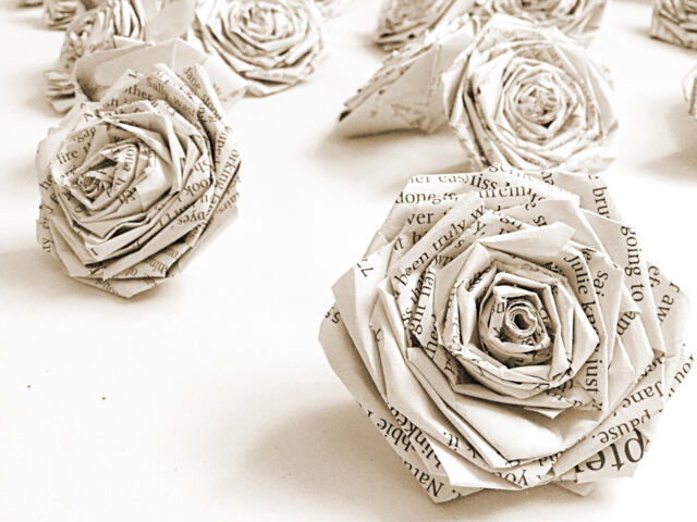 Book Page Roses - Pack Of 12 Literary Paper Flower Decor - image 1
