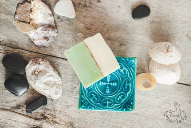 Blue Pottery Soap Dish With Legs Handmade Ceramic Sponge Holder - image 1