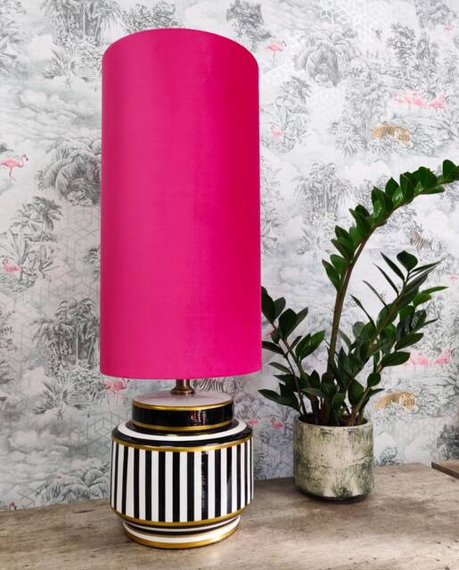 Cerise Pink Extra Tall Drum Lampshade in Velvet, 50cm Height - image 1