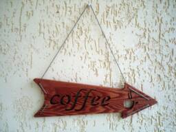 Wood Coffee Arrow Sign, Wooden Sign, House Home Decor, Handcrafted Wall Art - thumbnail 1