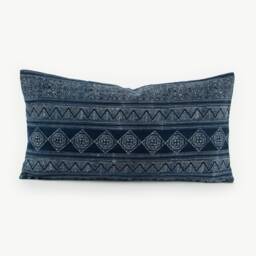 Handspun Hmong Indigo Batik Lumbar Pillow Cover - 13x24 - thumbnail 1