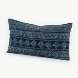 Handspun Hmong Indigo Batik Lumbar Pillow Cover - 13x24 - thumbnail 3