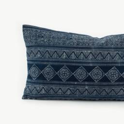 Handspun Hmong Indigo Batik Lumbar Pillow Cover - 13x24 - thumbnail 2