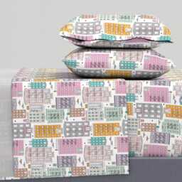 Cityscape Sheets - New York City Brownstones By Littlesmilemakers Urban Cotton Sateen Sheet Set Bedding Spoonflower