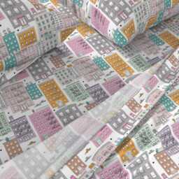 Cityscape Sheets - New York City Brownstones By Littlesmilemakers Urban Cotton Sateen Sheet Set Bedding Spoonflower - thumbnail 2