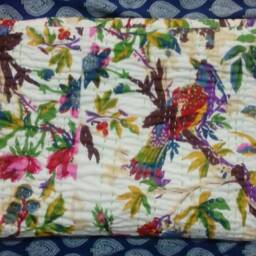 Gift Special Indian Handmade Bird Print Kantha Quilt Gudri Blanket Bedspread Size Queen - thumbnail 4