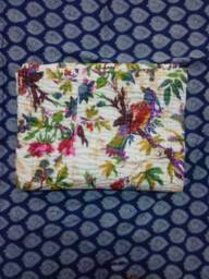 Gift Special Indian Handmade Bird Print Kantha Quilt Gudri Blanket Bedspread Size Queen - thumbnail 1