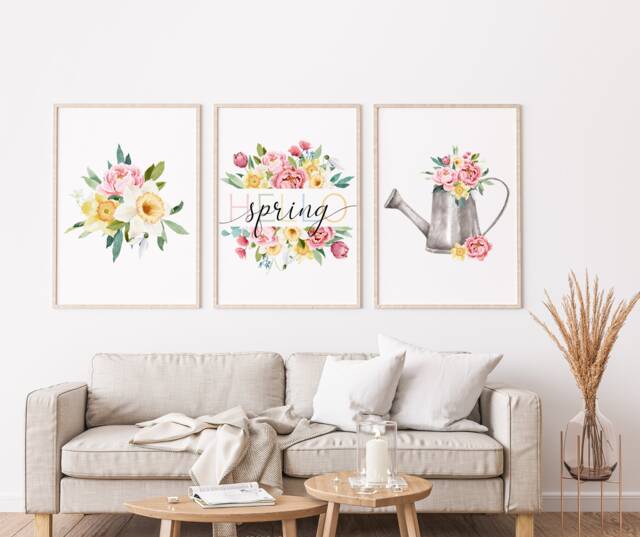 Set Of Three Spring Prints, Wall Decor, Hello Art, Vibes Prints, Spring Flowers Print Summer Posters - image 1