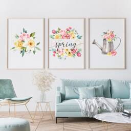 Set Of Three Spring Prints, Wall Decor, Hello Art, Vibes Prints, Spring Flowers Print Summer Posters - thumbnail 3