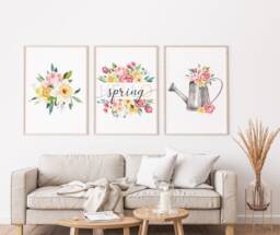 Set Of Three Spring Prints, Wall Decor, Hello Art, Vibes Prints, Spring Flowers Print Summer Posters - thumbnail 1