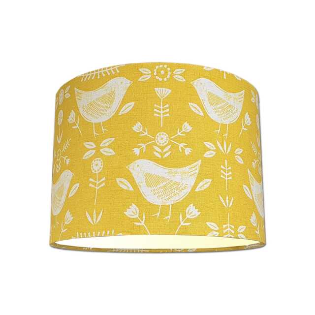 Lampshades in Narvik Birds Ochre Yellow Fabric Handmade Free Delivery - image 1