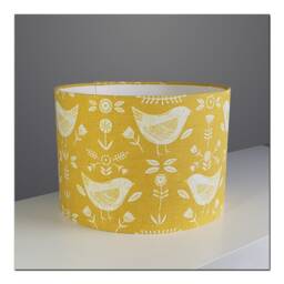 Lampshades in Narvik Birds Ochre Yellow Fabric Handmade Free Delivery - thumbnail 3